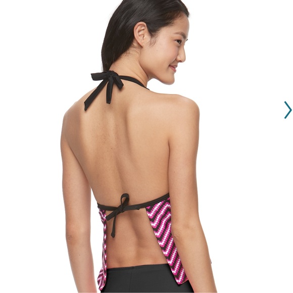 •SO•NWT BLACK/PINK/WHITE BOHO CHEVRON PUSH-UP TANKINI BIKINI TOP SIZE MEDIUM - Picture 3 of 12